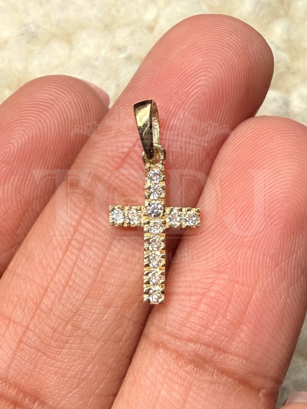 14K Yellow Gold Cubic Zirconia  Cross Pendant